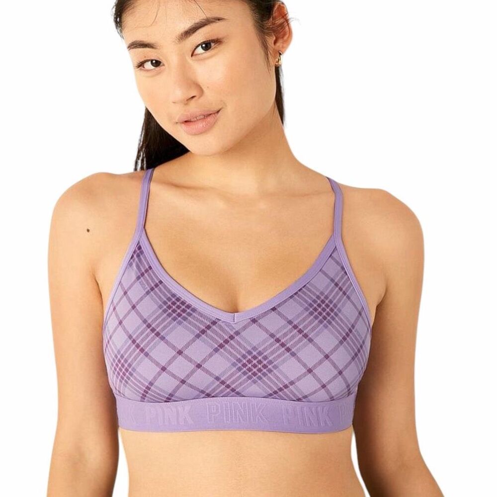 PINK VICTORIA’S SECRET Women’s Purple Plaid Ultimate Lightly Lined Sports Bra Me